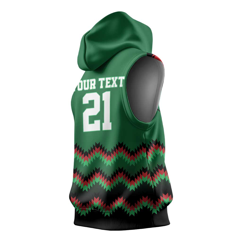 Kenya Cricket Custom Sleeveless Hoodie Green Lion Head with Kenyan Pattern - Wonder Print Shop