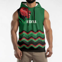 Kenya Cricket Custom Sleeveless Hoodie Green Lion Head with Kenyan Pattern - Wonder Print Shop