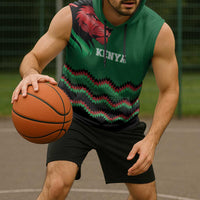 Kenya Cricket Custom Sleeveless Hoodie Green Lion Head with Kenyan Pattern - Wonder Print Shop