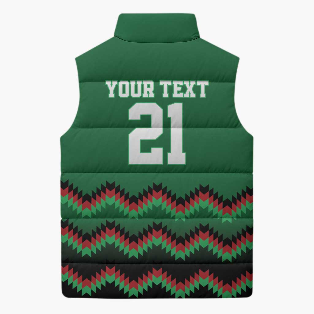 Kenya Cricket Custom Sleeveless Puffer Jacket Green Lion Head with Kenyan Pattern - Wonder Print Shop