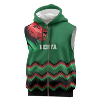 Kenya Cricket Custom Sleeveless Zip Hoodie Green Lion Head with Kenyan Pattern - Wonder Print Shop