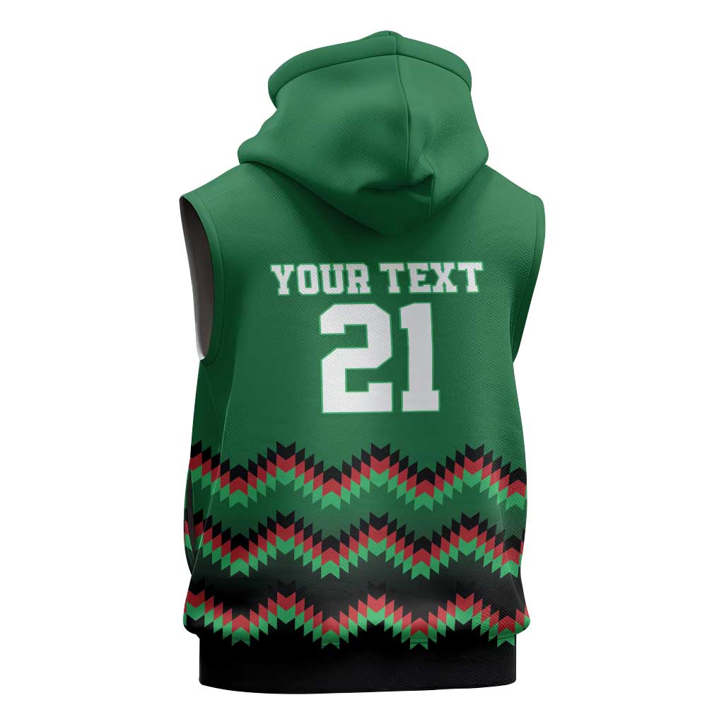 Kenya Cricket Custom Sleeveless Zip Hoodie Green Lion Head with Kenyan Pattern - Wonder Print Shop