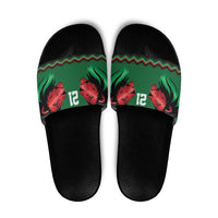 Kenya Cricket Custom Slide Sandals Green Lion Head with Kenyan Pattern - Wonder Print Shop