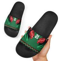 Kenya Cricket Custom Slide Sandals Green Lion Head with Kenyan Pattern - Wonder Print Shop