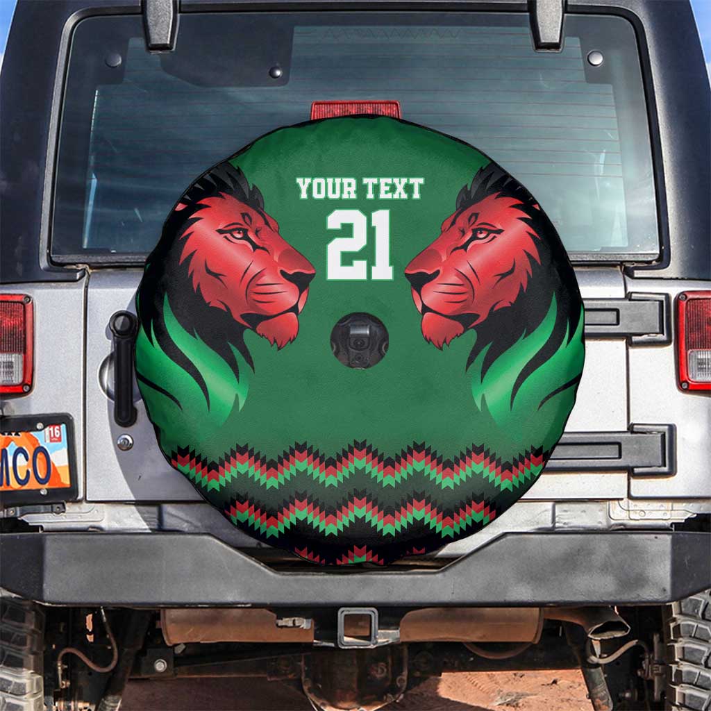 Kenya Cricket Custom Spare Tire Cover Green Lion Head with Kenyan Pattern - Wonder Print Shop
