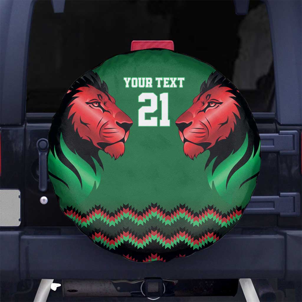 Kenya Cricket Custom Spare Tire Cover Green Lion Head with Kenyan Pattern - Wonder Print Shop