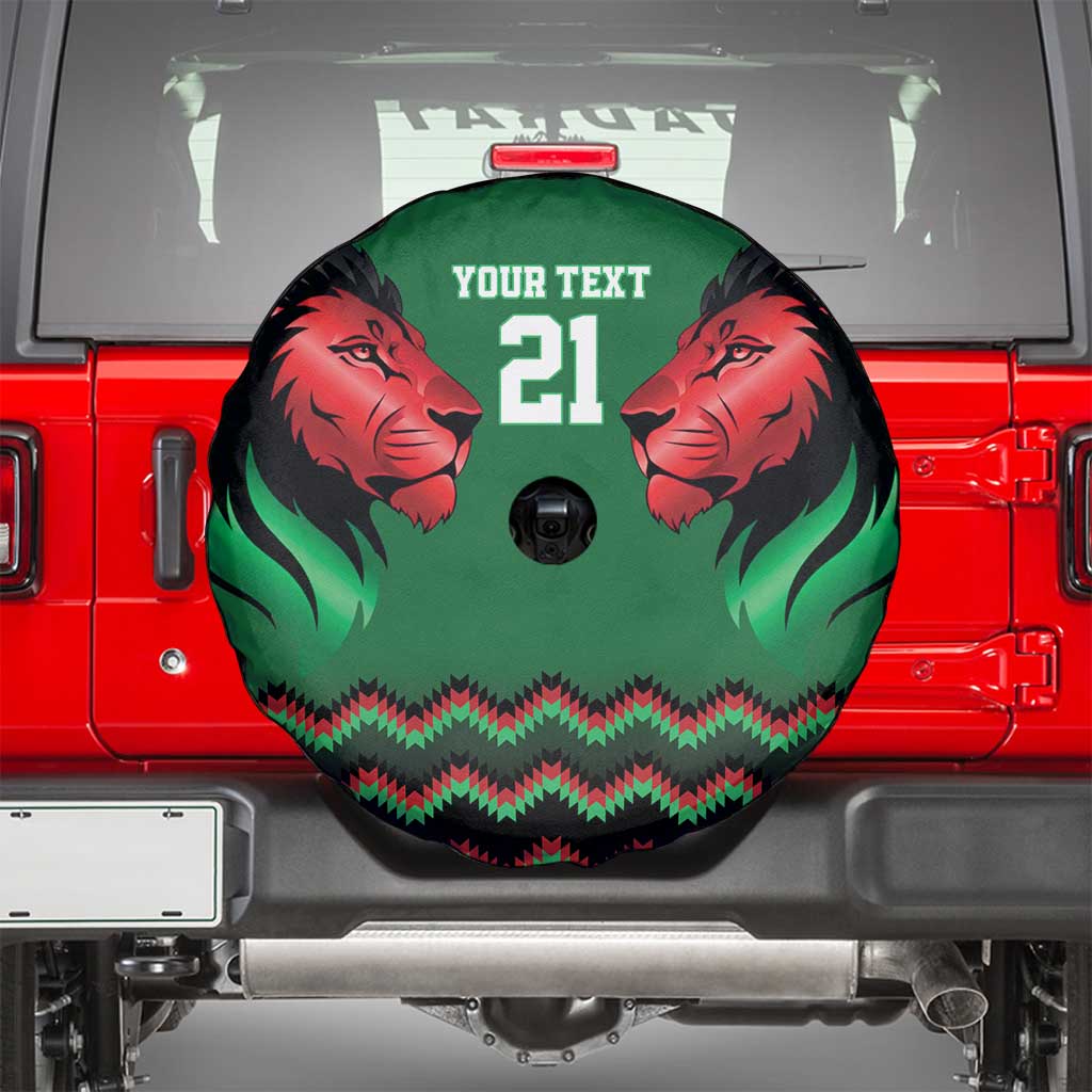 Kenya Cricket Custom Spare Tire Cover Green Lion Head with Kenyan Pattern - Wonder Print Shop