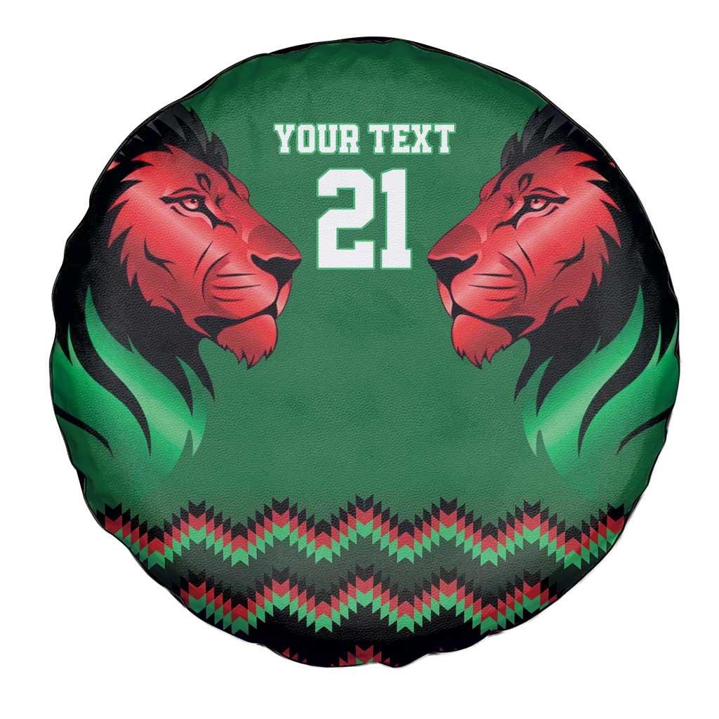 Kenya Cricket Custom Spare Tire Cover Green Lion Head with Kenyan Pattern - Wonder Print Shop