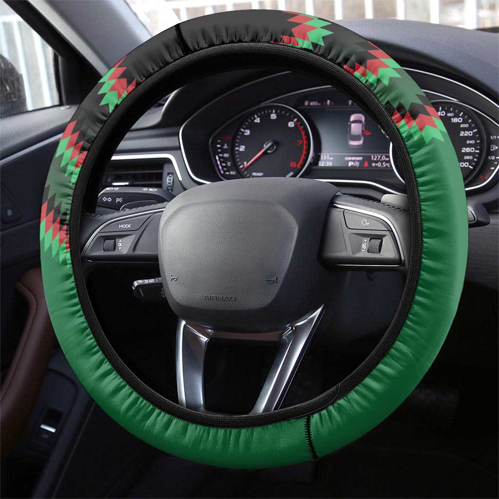 Kenya Cricket Steering Wheel Cover Green Lion Head with Kenyan Pattern - Wonder Print Shop
