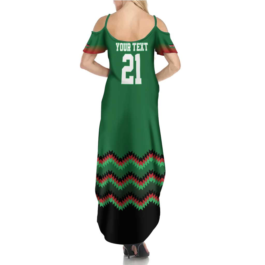 Kenya Cricket Custom Summer Maxi Dress Green Lion Head with Kenyan Pattern - Wonder Print Shop
