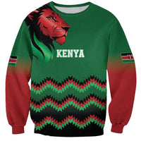 Kenya Cricket Custom Sweatshirt Green Lion Head with Kenyan Pattern - Wonder Print Shop