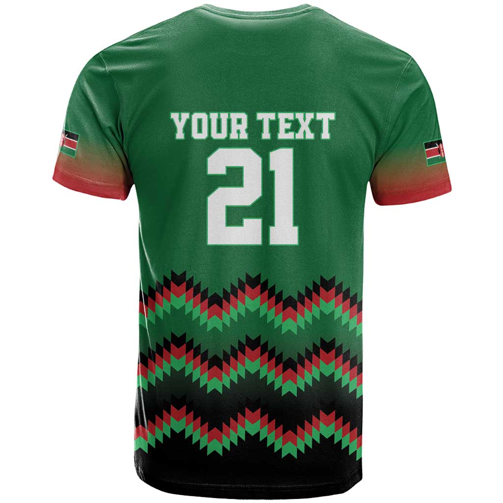Kenya Cricket Custom T Shirt Green Lion Head with Kenyan Pattern - Wonder Print Shop