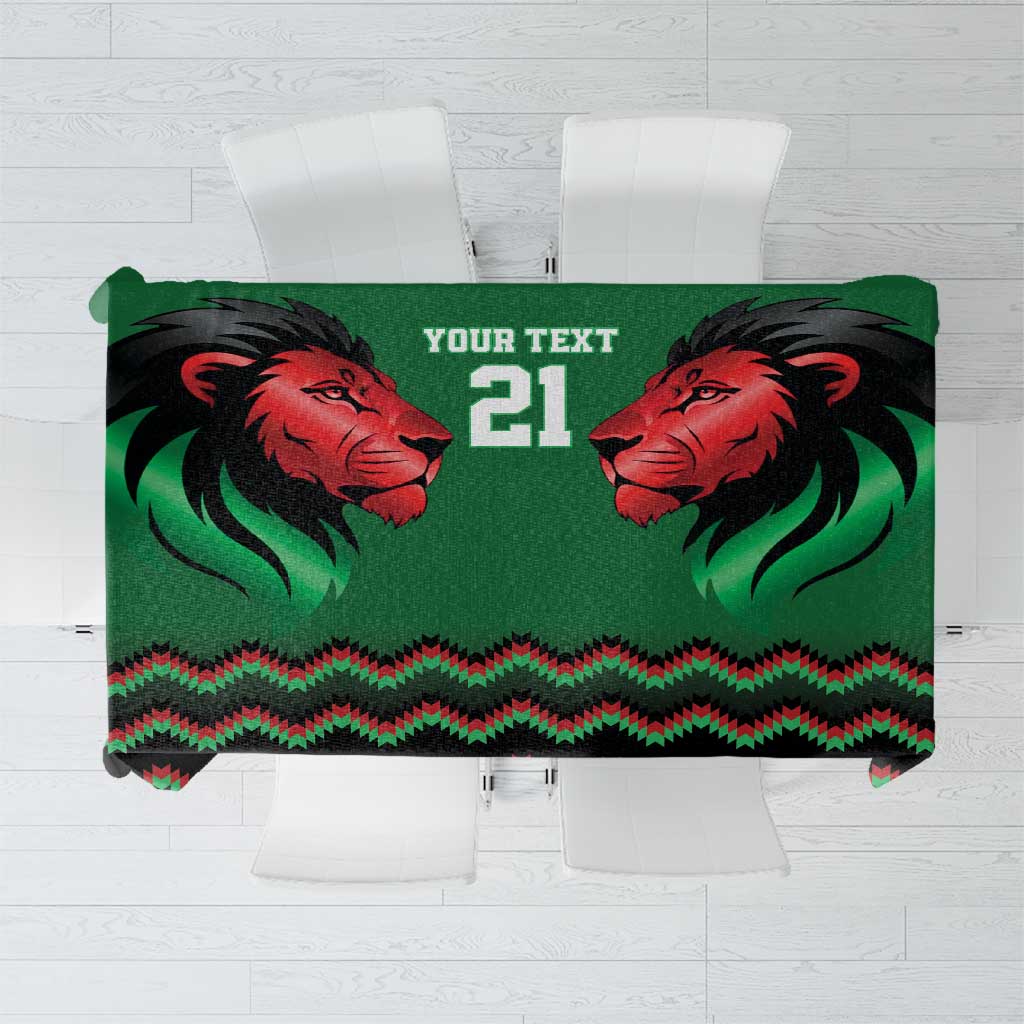Kenya Cricket Custom Tablecloth Green Lion Head with Kenyan Pattern - Wonder Print Shop