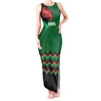 Kenya Cricket Custom Tank Maxi Dress Green Lion Head with Kenyan Pattern - Wonder Print Shop