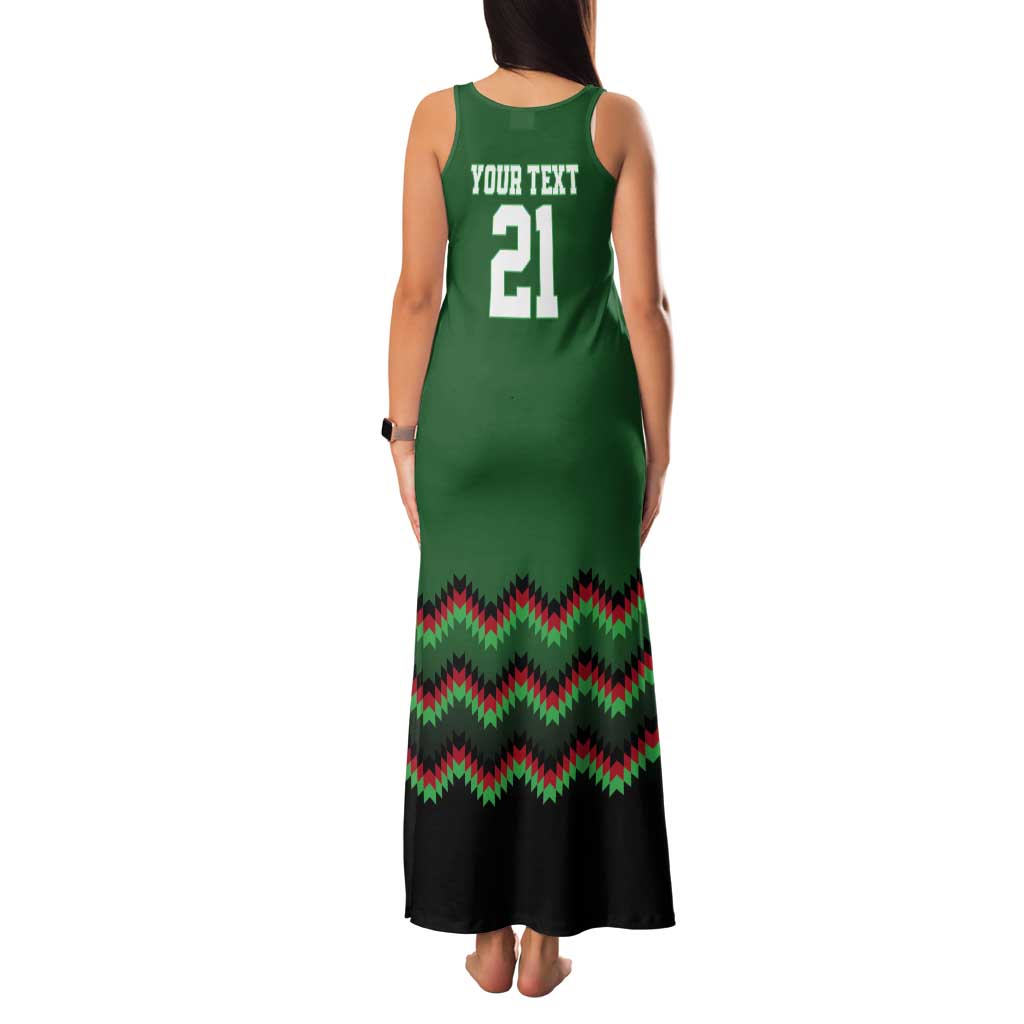 Kenya Cricket Custom Tank Maxi Dress Green Lion Head with Kenyan Pattern - Wonder Print Shop