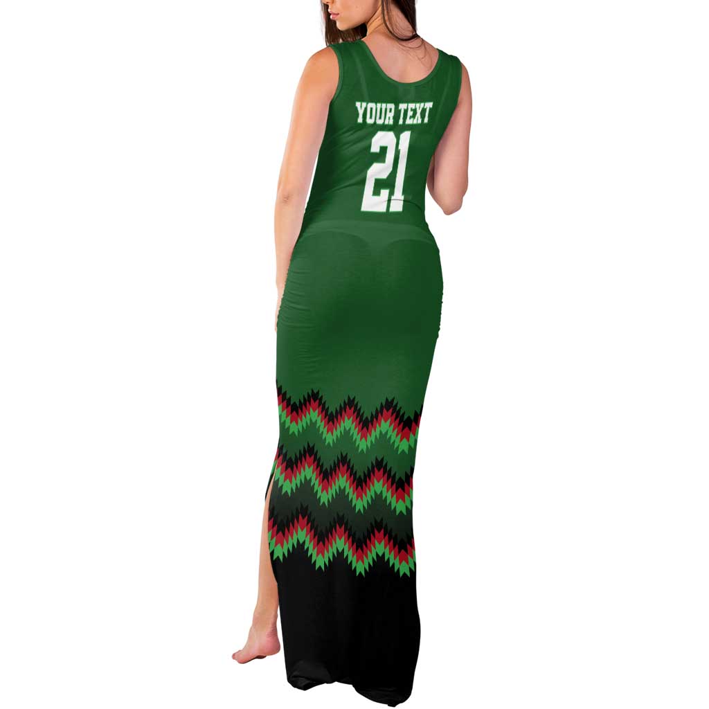 Kenya Cricket Custom Tank Maxi Dress Green Lion Head with Kenyan Pattern - Wonder Print Shop