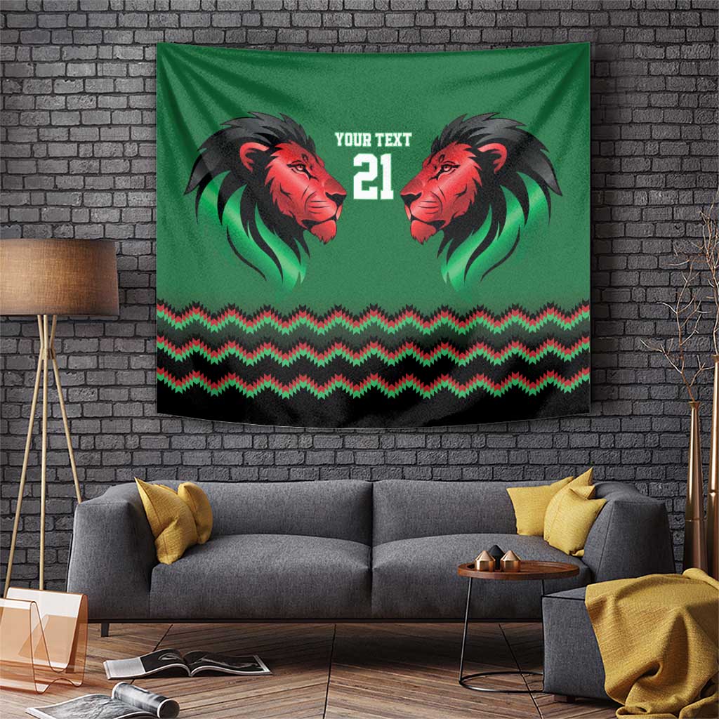 Kenya Cricket Custom Tapestry Green Lion Head with Kenyan Pattern - Wonder Print Shop