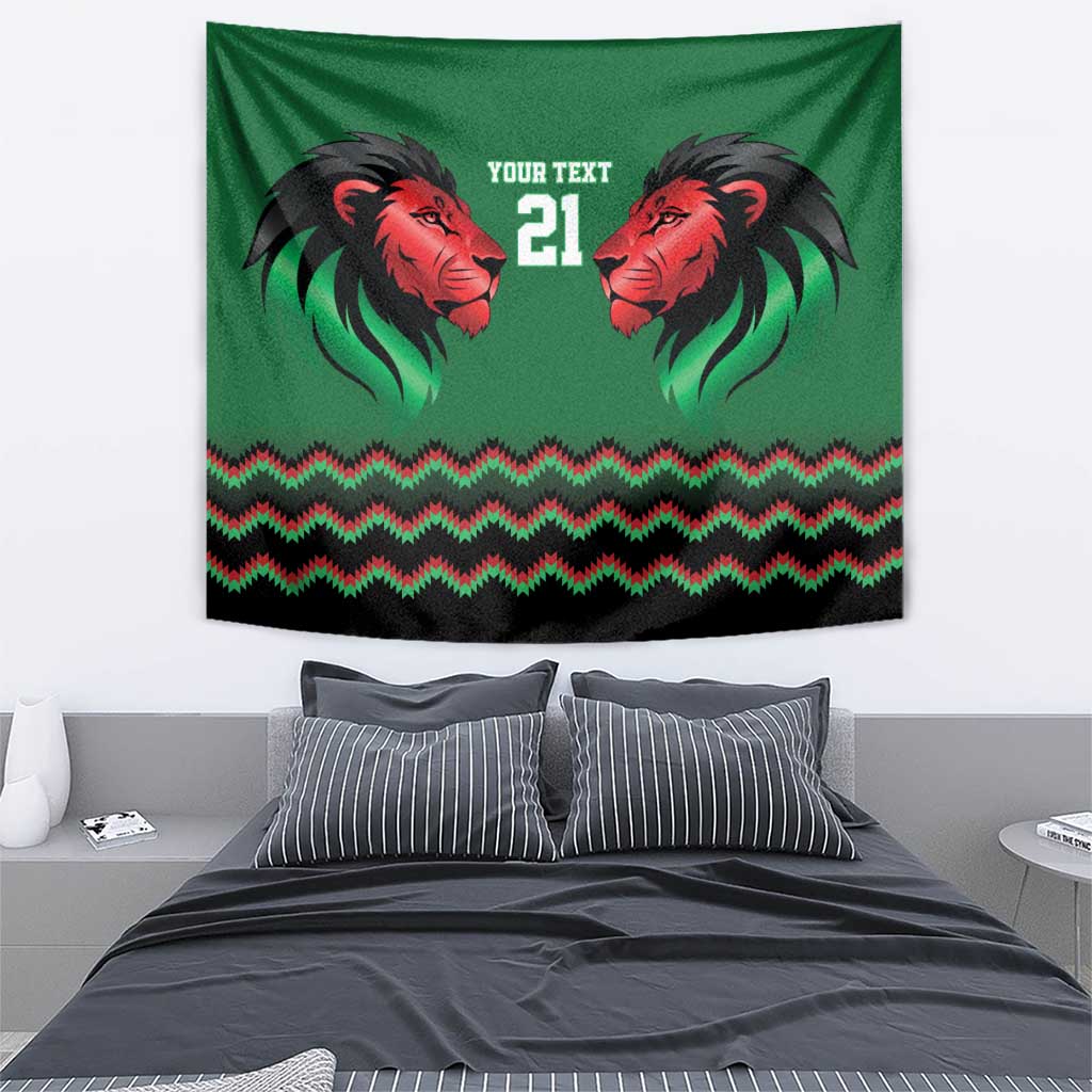 Kenya Cricket Custom Tapestry Green Lion Head with Kenyan Pattern - Wonder Print Shop