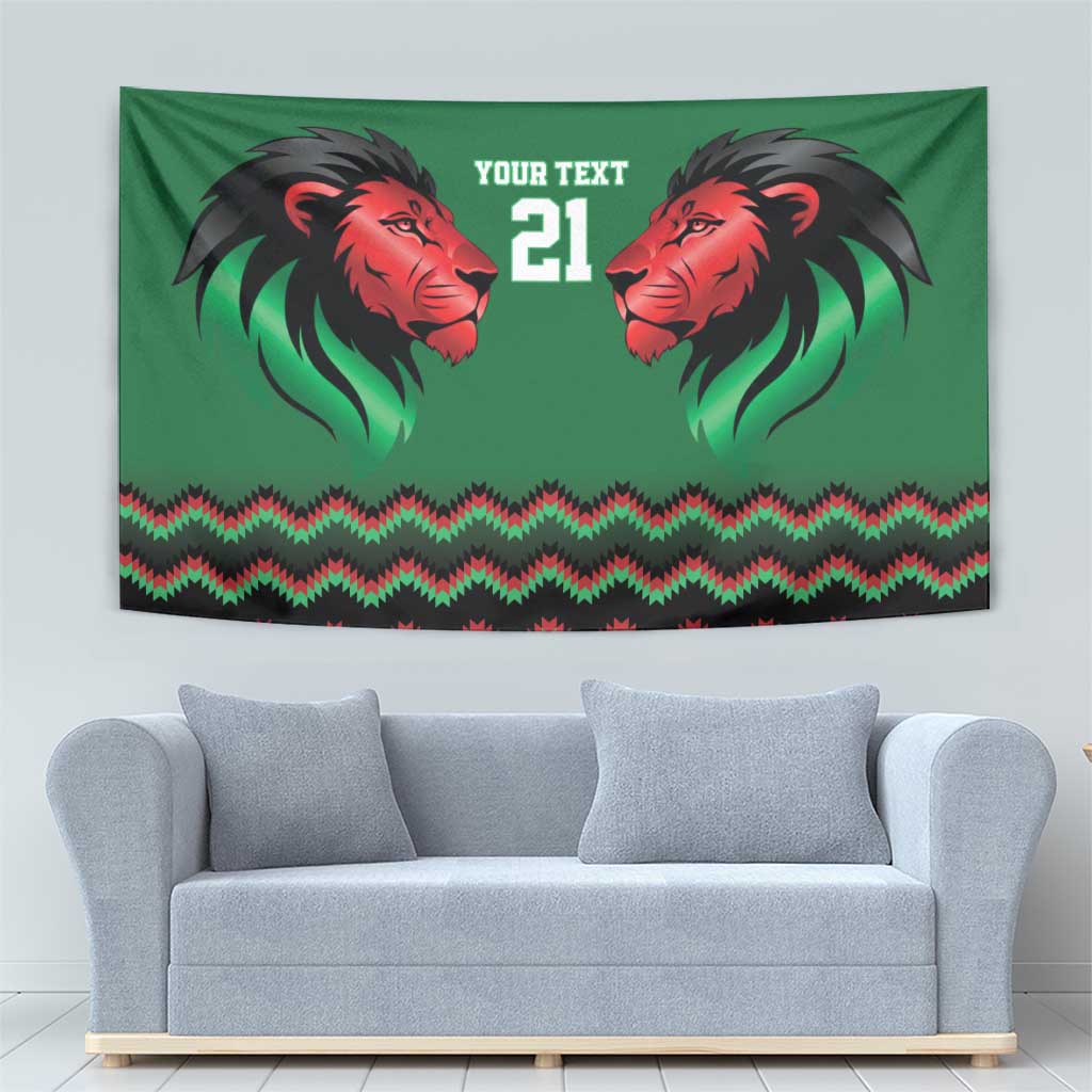 Kenya Cricket Custom Tapestry Green Lion Head with Kenyan Pattern - Wonder Print Shop