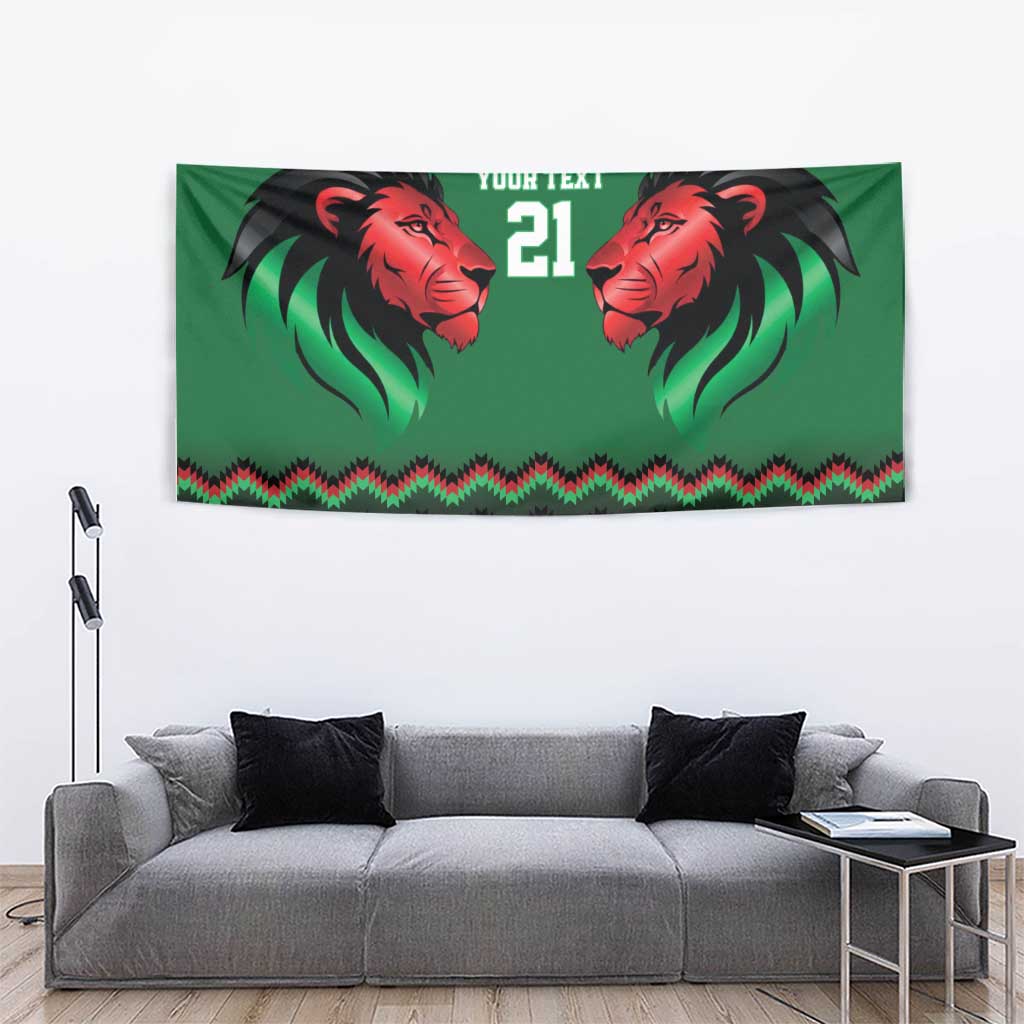 Kenya Cricket Custom Tapestry Green Lion Head with Kenyan Pattern - Wonder Print Shop