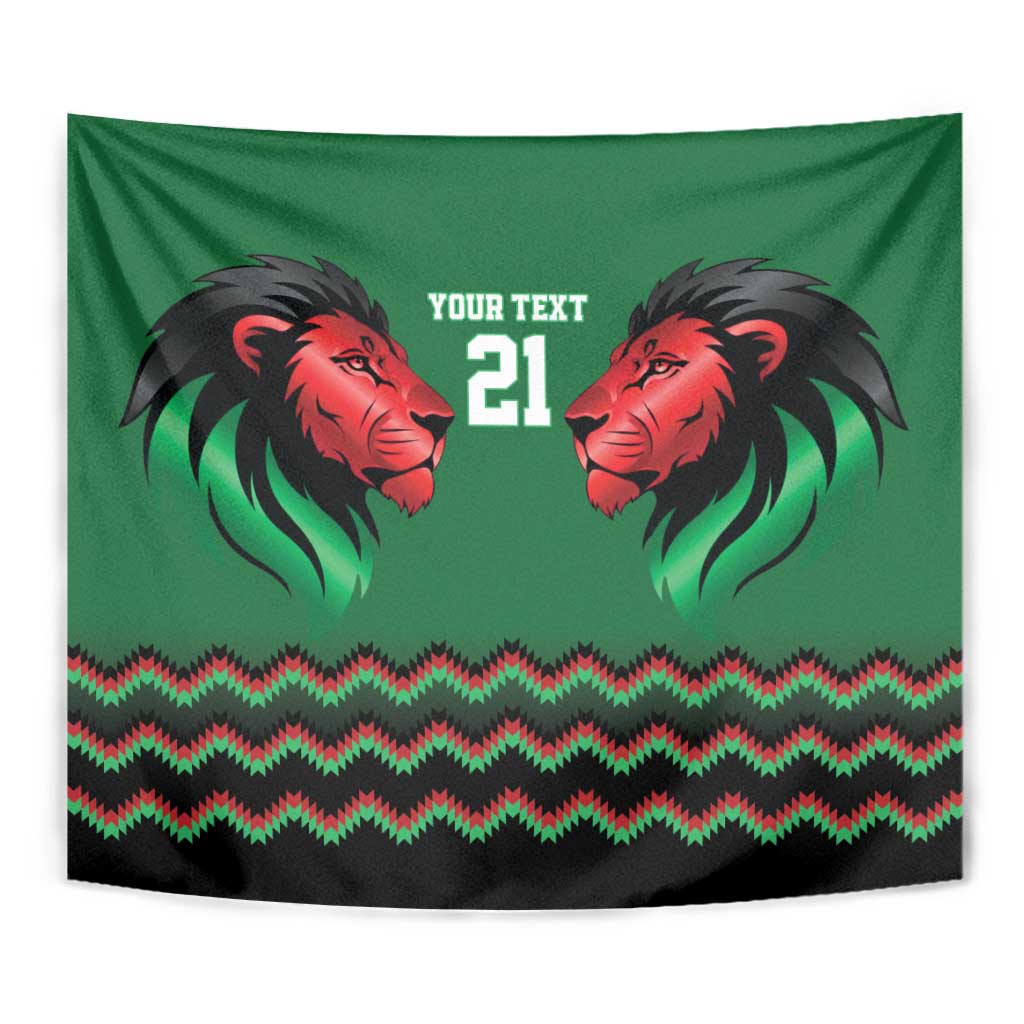 Kenya Cricket Custom Tapestry Green Lion Head with Kenyan Pattern - Wonder Print Shop