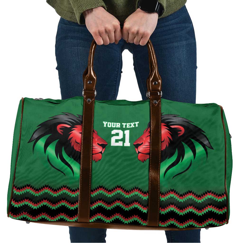 Kenya Cricket Custom Travel Bag Green Lion Head with Kenyan Pattern - Wonder Print Shop