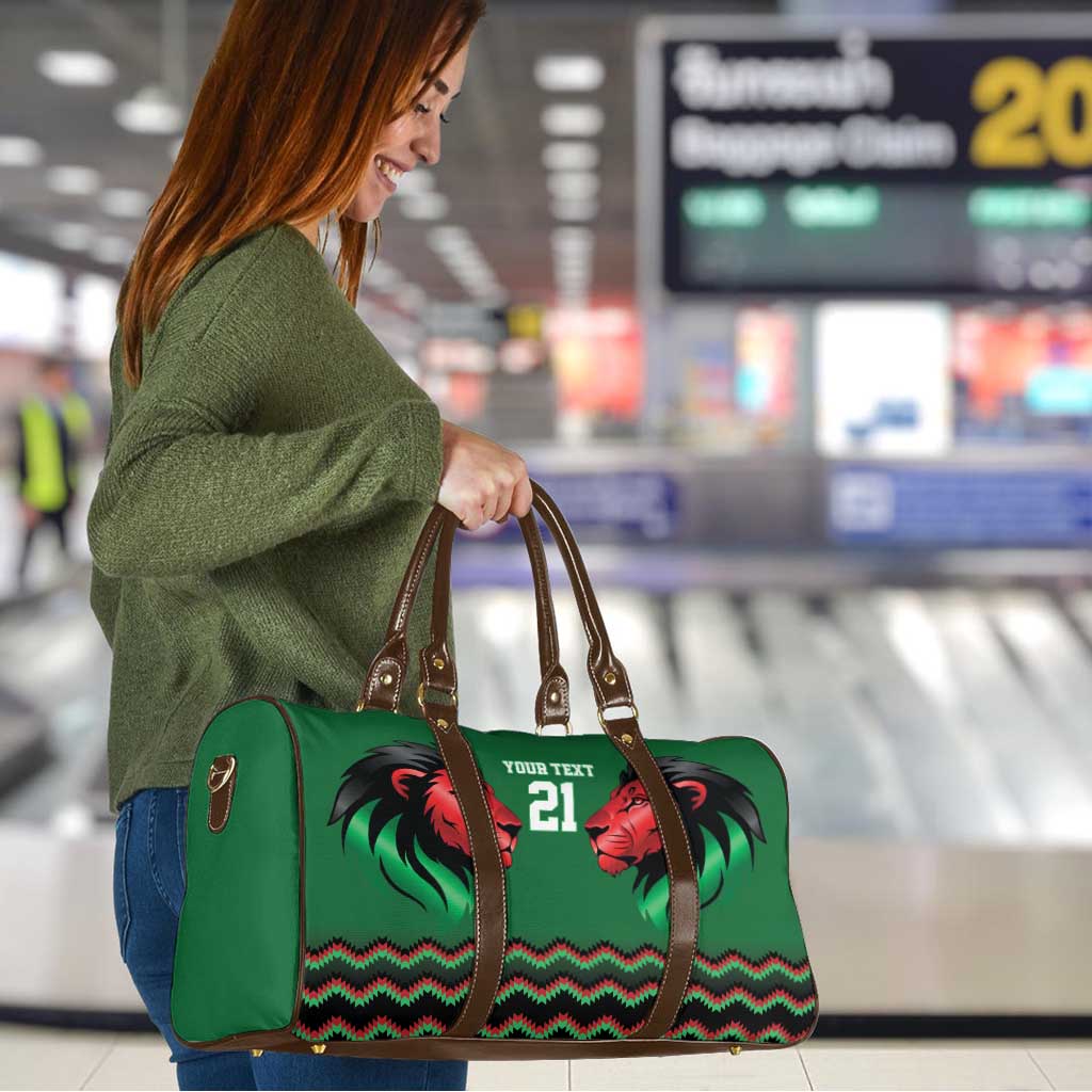 Kenya Cricket Custom Travel Bag Green Lion Head with Kenyan Pattern - Wonder Print Shop