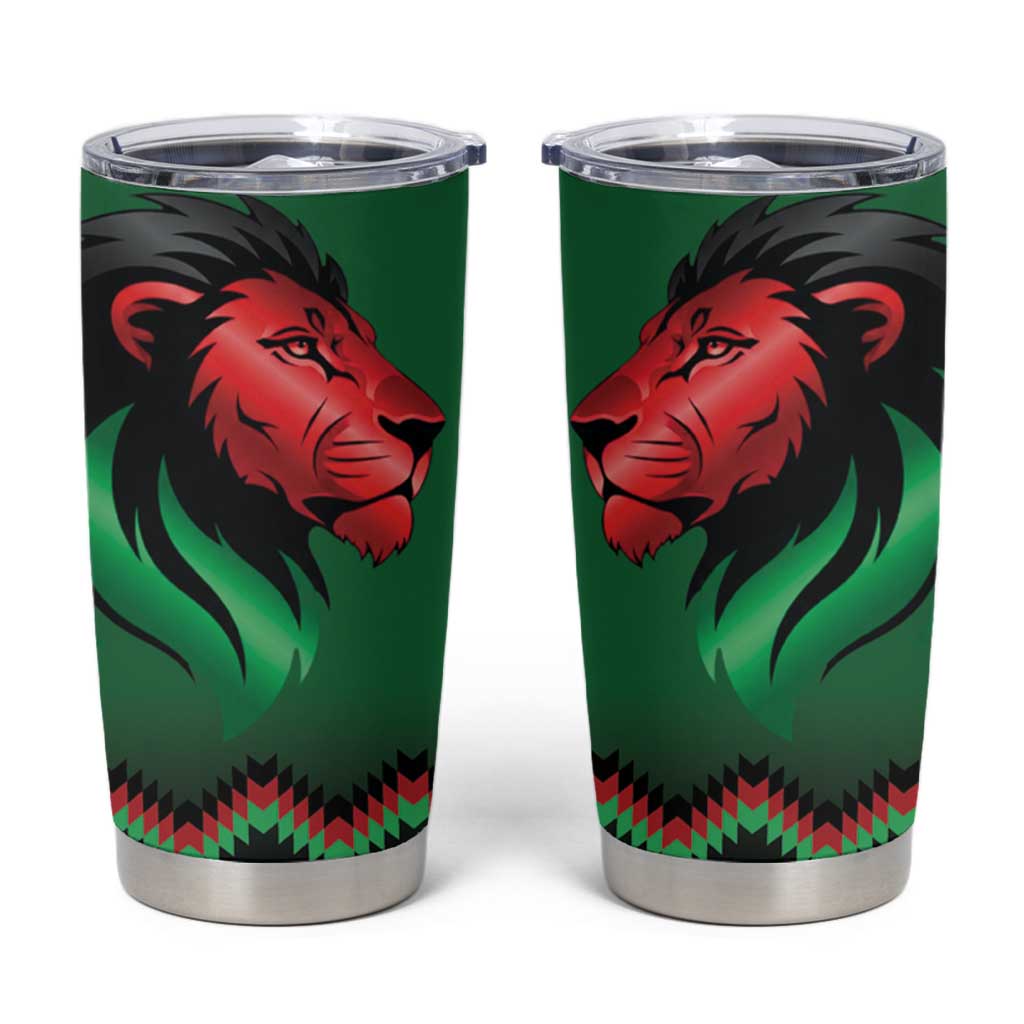 Kenya Cricket Custom Tumbler Cup Green Lion Head with Kenyan Pattern - Wonder Print Shop