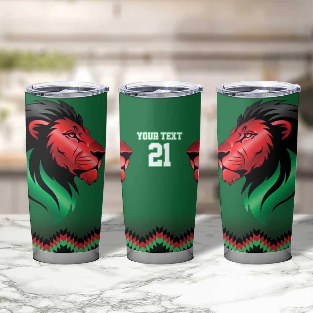 Kenya Cricket Custom Tumbler Cup Green Lion Head with Kenyan Pattern - Wonder Print Shop