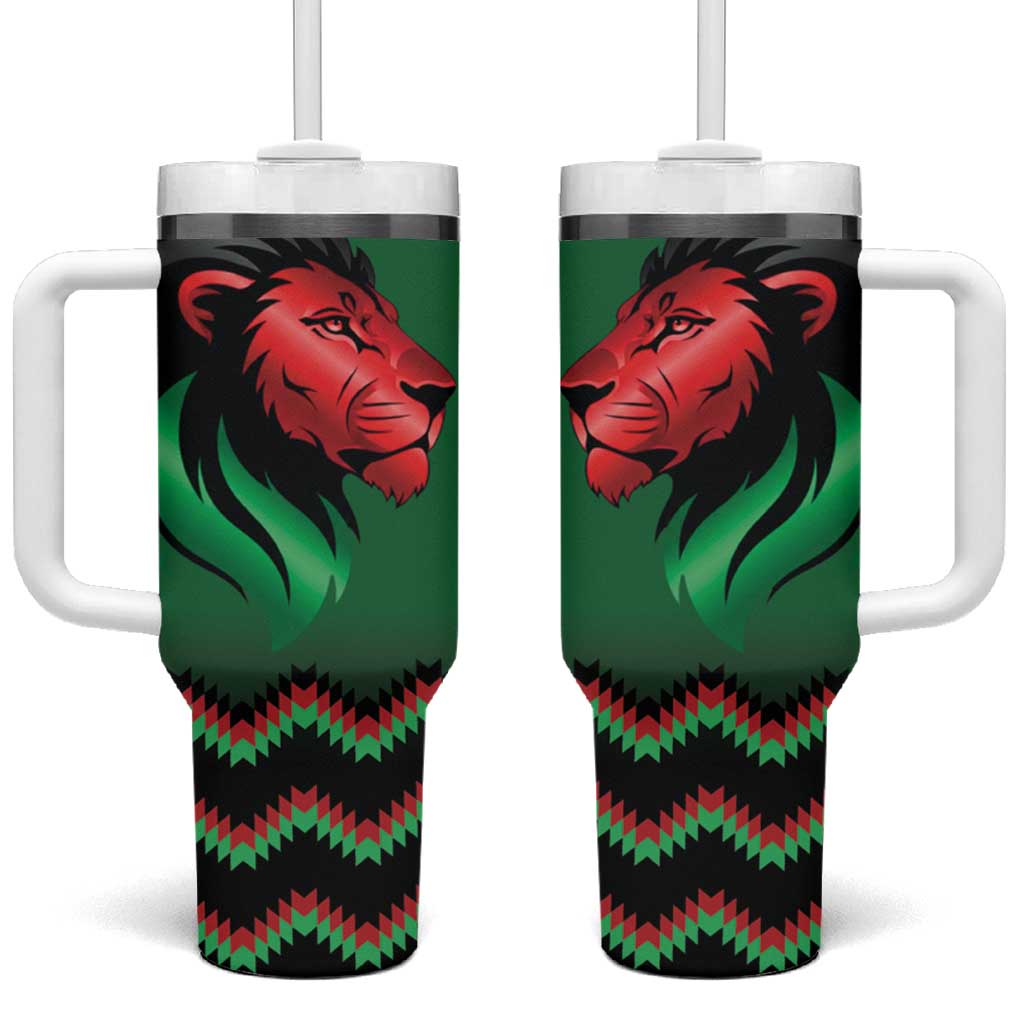 Kenya Cricket Custom Tumbler With Handle Green Lion Head with Kenyan Pattern - Wonder Print Shop