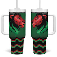 Kenya Cricket Custom Tumbler With Handle Green Lion Head with Kenyan Pattern - Wonder Print Shop