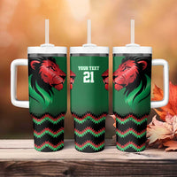 Kenya Cricket Custom Tumbler With Handle Green Lion Head with Kenyan Pattern - Wonder Print Shop