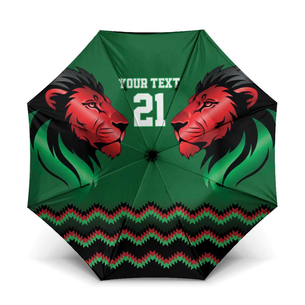Kenya Cricket Custom Umbrella Green Lion Head with Kenyan Pattern - Wonder Print Shop