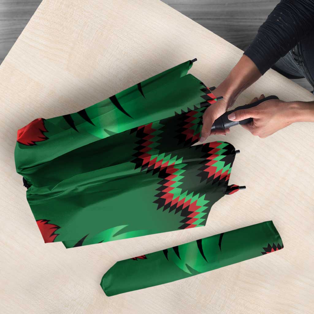 Kenya Cricket Custom Umbrella Green Lion Head with Kenyan Pattern - Wonder Print Shop