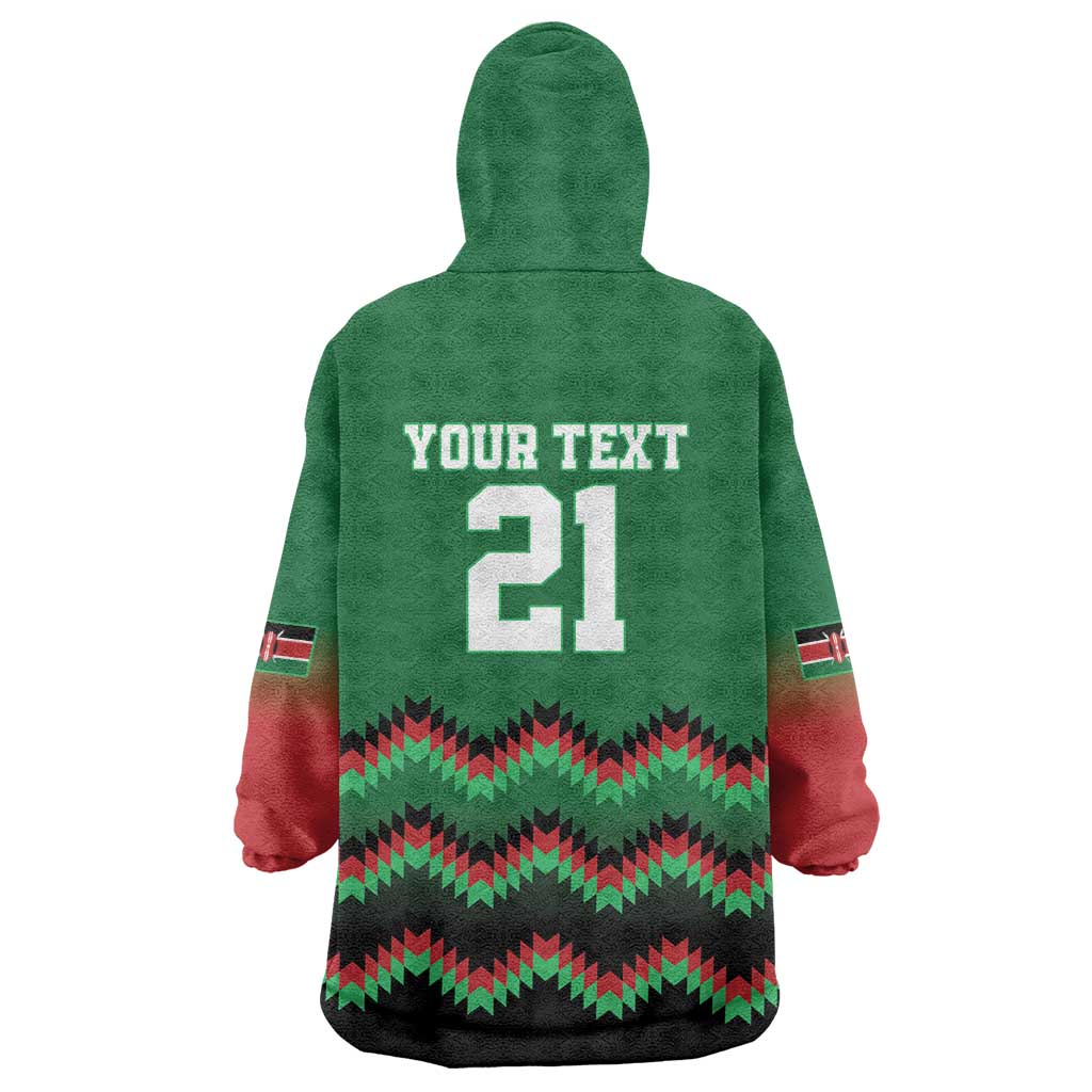 Kenya Cricket Custom Wearable Blanket Hoodie Green Lion Head with Kenyan Pattern - Wonder Print Shop