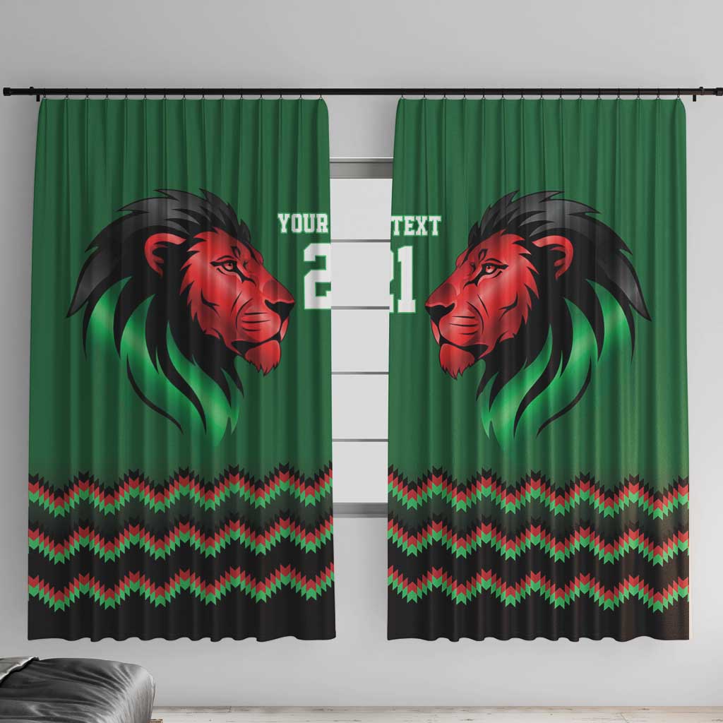 Kenya Cricket Custom Window Curtain Green Lion Head with Kenyan Pattern - Wonder Print Shop