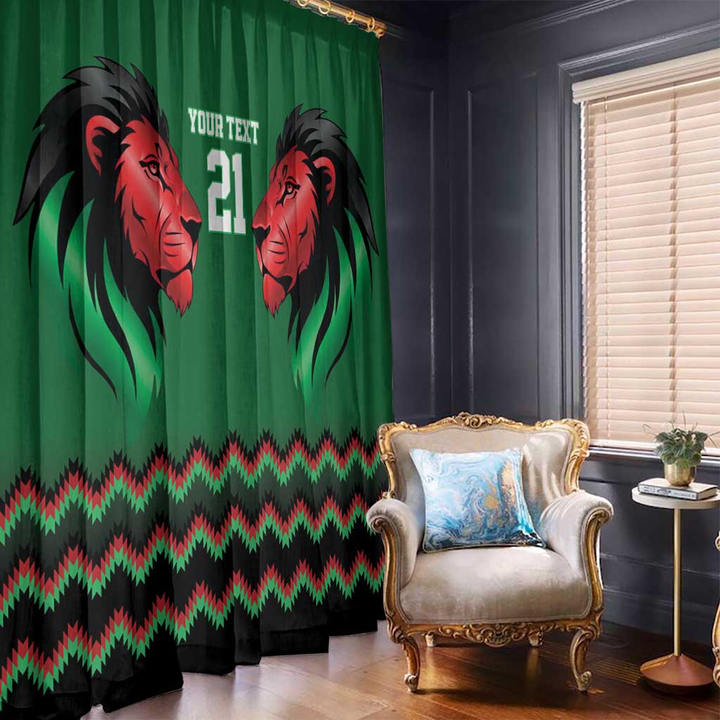 Kenya Cricket Custom Window Curtain Green Lion Head with Kenyan Pattern - Wonder Print Shop