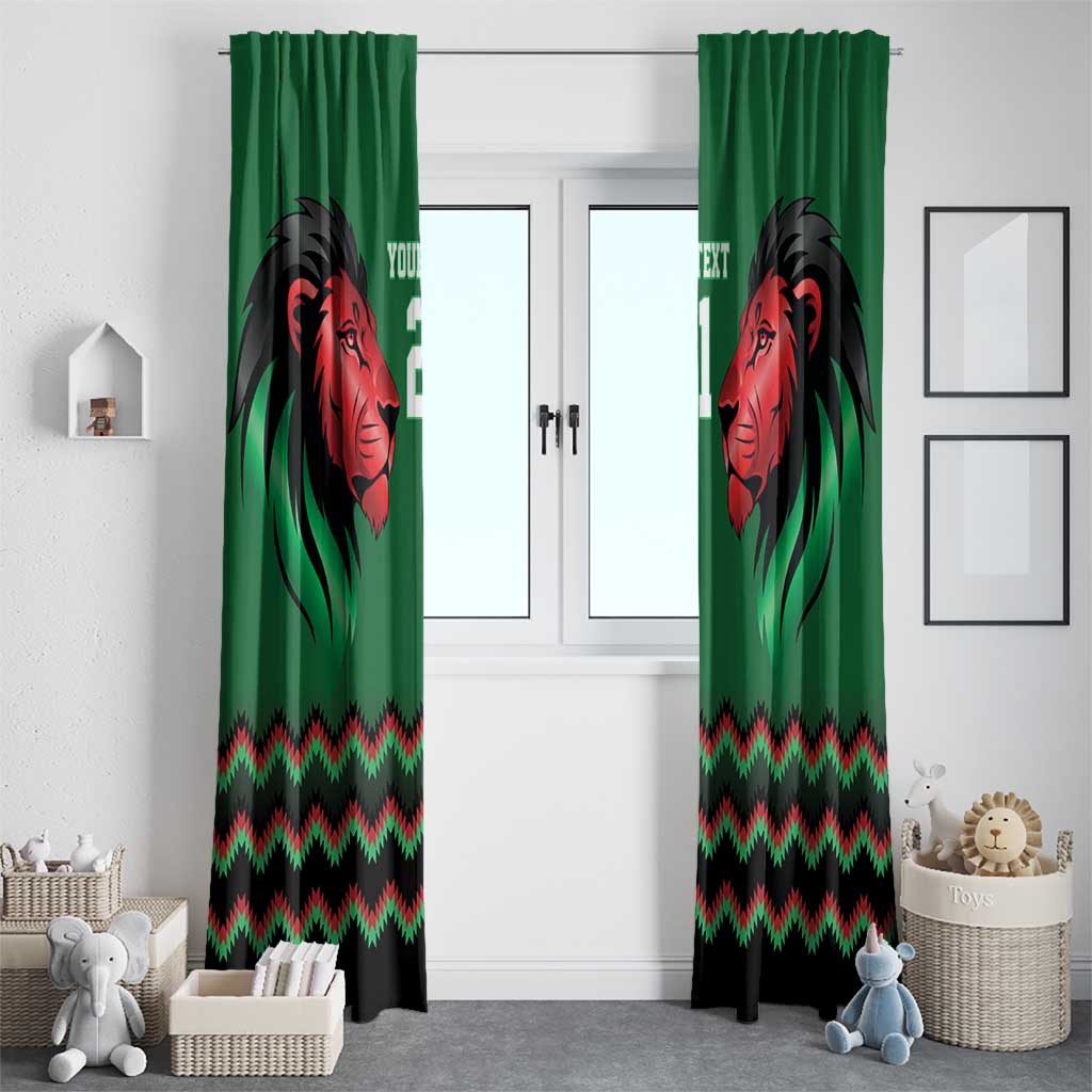 Kenya Cricket Custom Window Curtain Green Lion Head with Kenyan Pattern - Wonder Print Shop