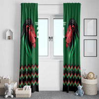 Kenya Cricket Custom Window Curtain Green Lion Head with Kenyan Pattern - Wonder Print Shop
