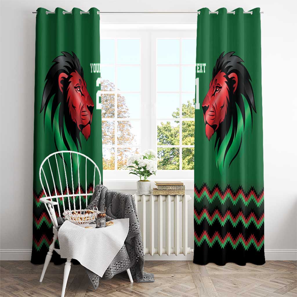 Kenya Cricket Custom Window Curtain Green Lion Head with Kenyan Pattern - Wonder Print Shop