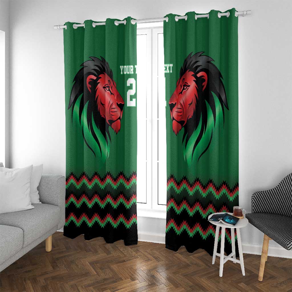 Kenya Cricket Custom Window Curtain Green Lion Head with Kenyan Pattern - Wonder Print Shop