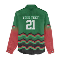 Kenya Cricket Custom Women Casual Shirt Green Lion Head with Kenyan Pattern - Wonder Print Shop