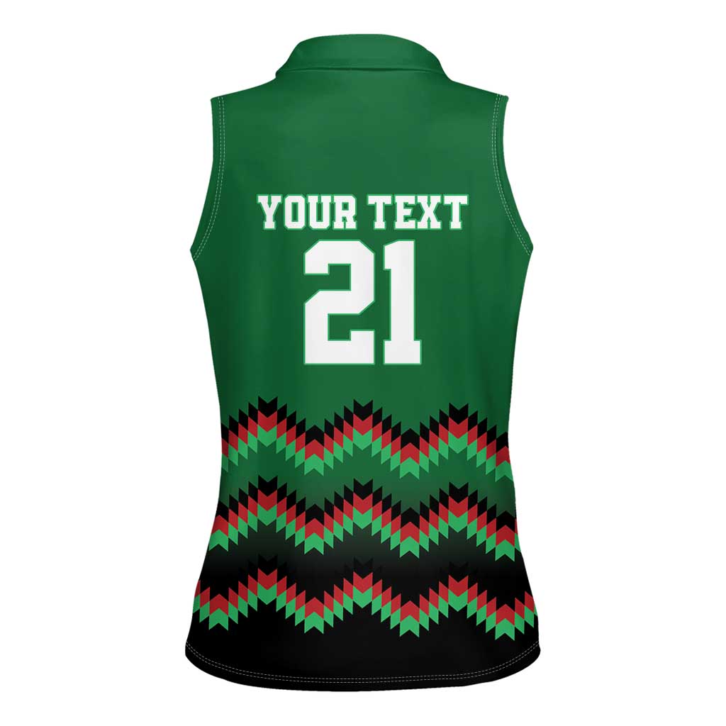 Kenya Cricket Custom Women Sleeveless Polo Shirt Green Lion Head with Kenyan Pattern - Wonder Print Shop
