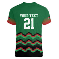 Kenya Cricket Custom Women V-Neck T-Shirt Green Lion Head with Kenyan Pattern - Wonder Print Shop