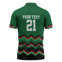 Kenya Cricket Custom Zipper Polo Shirt Green Lion Head with Kenyan Pattern - Wonder Print Shop