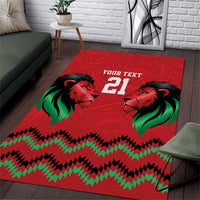 Kenya Cricket Custom Area Rug Red Lion Head with Kenyan Pattern - Wonder Print Shop