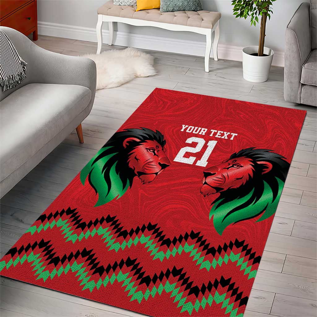 Kenya Cricket Custom Area Rug Red Lion Head with Kenyan Pattern - Wonder Print Shop