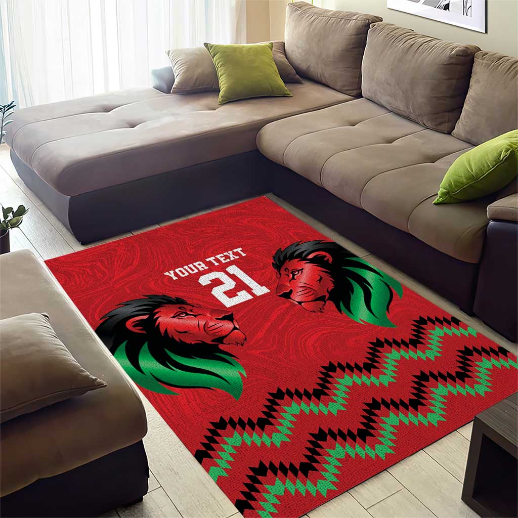 Kenya Cricket Custom Area Rug Red Lion Head with Kenyan Pattern - Wonder Print Shop