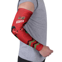 Kenya Cricket Custom Arm Sleeves Red Lion Head with Kenyan Pattern - Wonder Print Shop