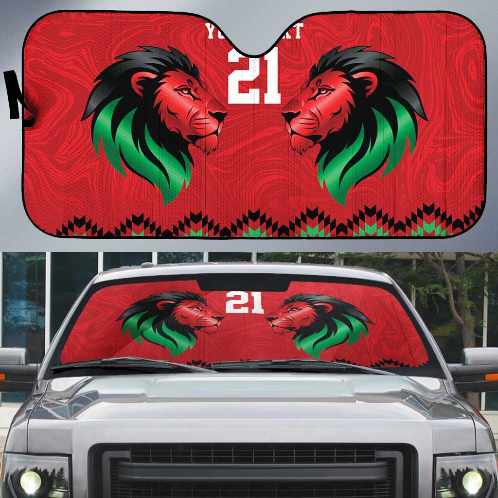 Kenya Cricket Custom Auto Sun Shade Red Lion Head with Kenyan Pattern - Wonder Print Shop